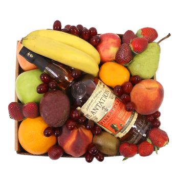 Classic Fruit Hamper with Rum Flowers