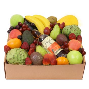 Deluxe Fruit Hamper with Rum Large Flowers
