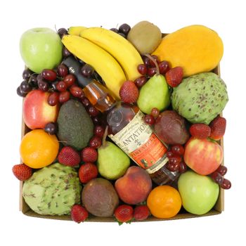 Deluxe Fruit Hamper with Rum Large Flowers