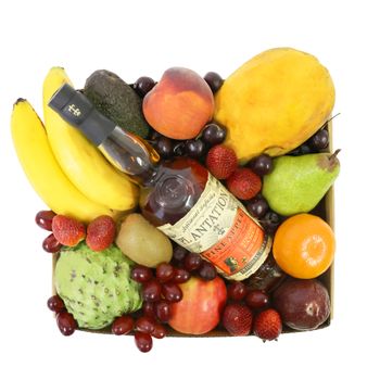 Deluxe Fruit Hamper with Rum Flowers