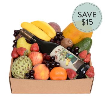 Deluxe Fruit Hamper with Red Wine Special Flowers