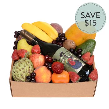 Deluxe Fruit Hamper with White Wine Special Flowers