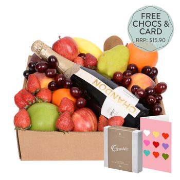 Classic Fruit Hamper with Chandon Offer Flowers