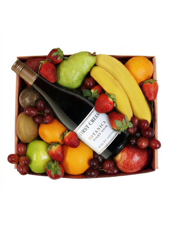 Classic Fruit Hamper with Red Wine Flowers