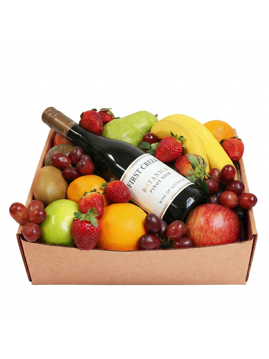 Classic Fruit Hamper with Red Wine Flowers