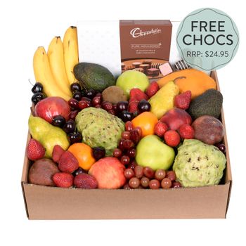 Deluxe Fruit Hamper with Free Chocs Large Flowers