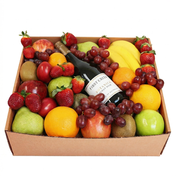 Classic Fruit Hamper with Red Wine Large Flowers