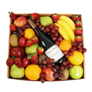 Classic Fruit Hamper with Red Wine Large Flowers