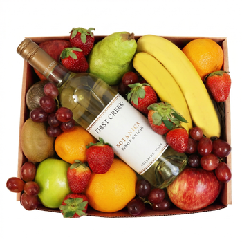 Classic Fruit Hamper with White Wine Flowers