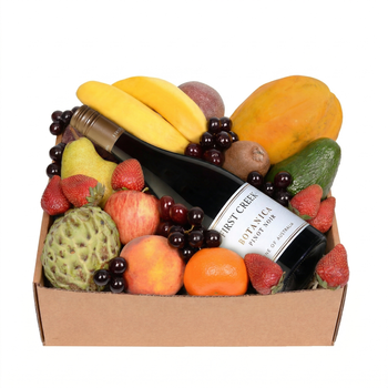 Deluxe Fruit Hamper with Red Wine Flowers