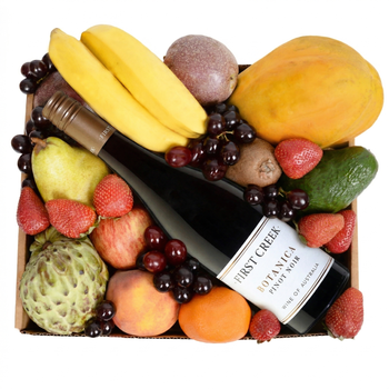 Deluxe Fruit Hamper with Red Wine Flowers