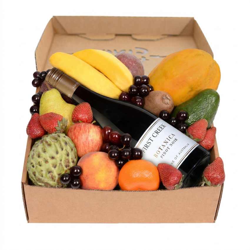Deluxe Fruit Hamper with Red Wine