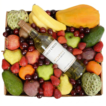 Deluxe Fruit Hamper with White Wine Large Flowers