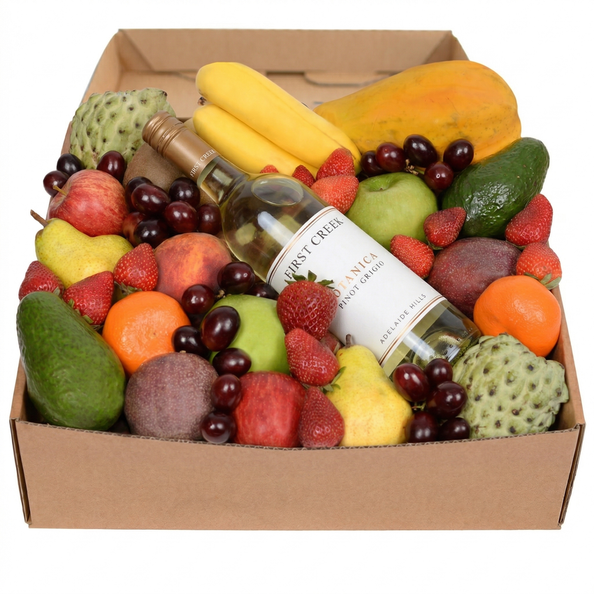 Deluxe Fruit Hamper with White Wine Large