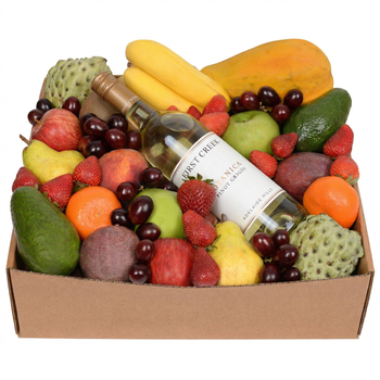 Deluxe Fruit Hamper with White Wine Large Flowers