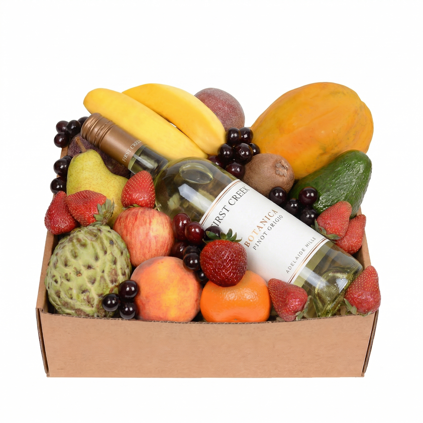 Deluxe Fruit Hamper with White Wine