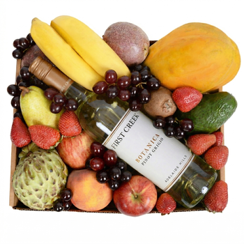 Deluxe Fruit Hamper with White Wine Flowers