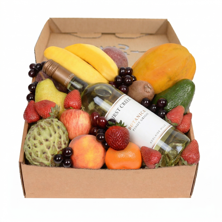 Deluxe Fruit Hamper with White Wine