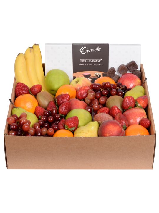 Classic Fruit Hamper with Dark Chocs Large Flowers