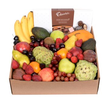 Deluxe Fruit Hamper with Dark Chocs Large Flowers