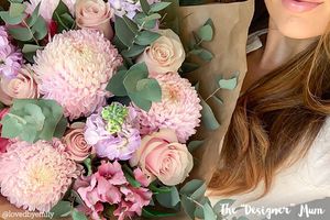 Designer Mum with Soft Pink Bouquet