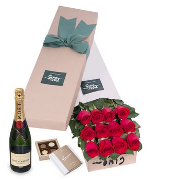 12 Red Roses for Valentine's Day Gift Box with Moet Flowers