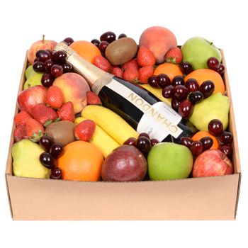 Classic Fruit Hamper with Chandon Large Flowers