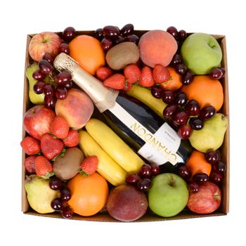 Classic Fruit Hamper with Chandon Large Flowers