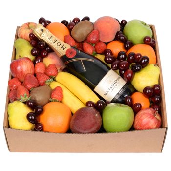 Classic Fruit Hamper with Moet Large Flowers