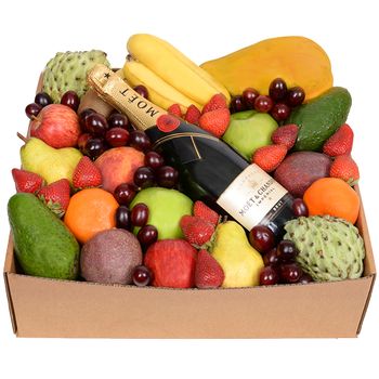 Deluxe Fruit Hamper with Moet Large Flowers