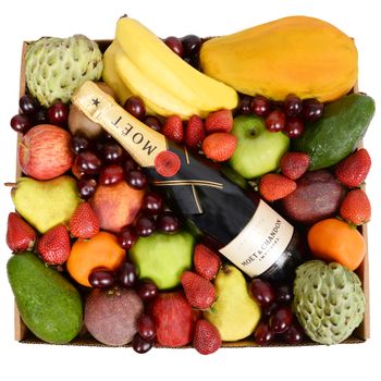 Deluxe Fruit Hamper with Moet Large Flowers