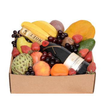 Deluxe Fruit Hamper with Moet Flowers