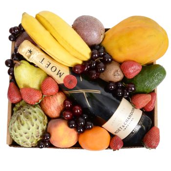 Deluxe Fruit Hamper with Moet Flowers