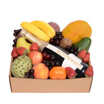 Deluxe Fruit Hamper with Chandon Flowers