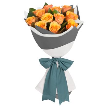 Long Stemmed Rose Bouquet Orange 12 Flowers