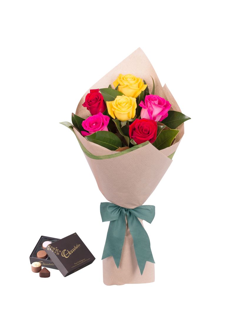 Long Stemmed Bouquet Red Yellow & Pink 6