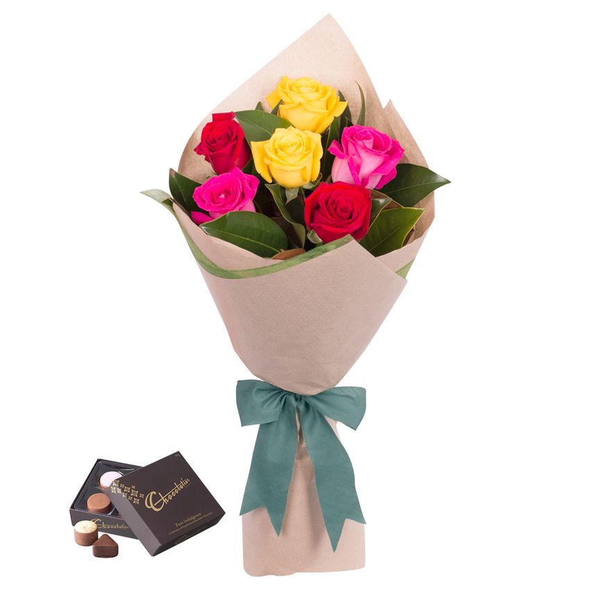 Long Stemmed Bouquet Red Yellow & Pink 6