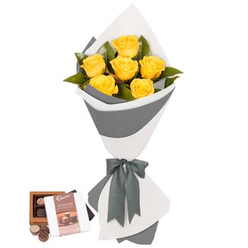 Long Stemmed Rose Bouquet Yellow 6 Flowers