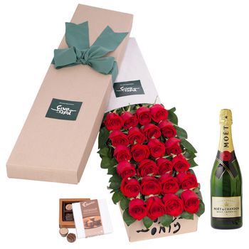 Long Stemmed Roses Gift Box Red 24 with Moet Flowers