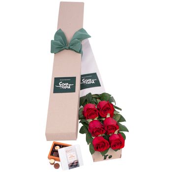 Long Stemmed Roses Gift Box Red 6 Flowers