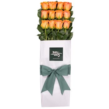 Long Stemmed Roses Gift Box Orange 12 Flowers