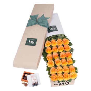 Long Stemmed Roses Gift Box Orange 24 Flowers