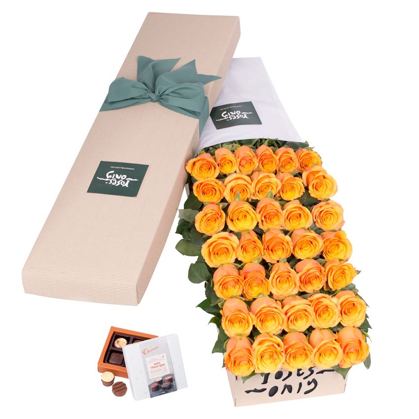 Long Stemmed Roses Gift Box Orange 36
