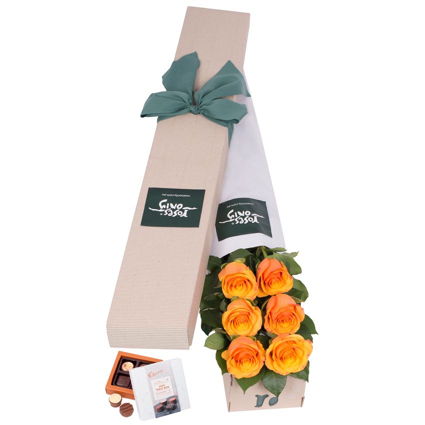 Long Stemmed Roses Gift Box Orange 6