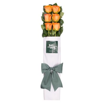 Long Stemmed Roses Gift Box Orange 6 Flowers