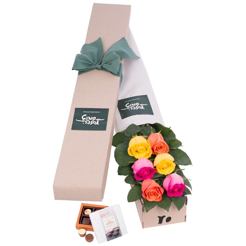 Long Stemmed Roses Gift Box Mixed 6