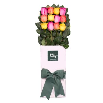 Long Stemmed Roses Gift Box Mixed 12 Flowers