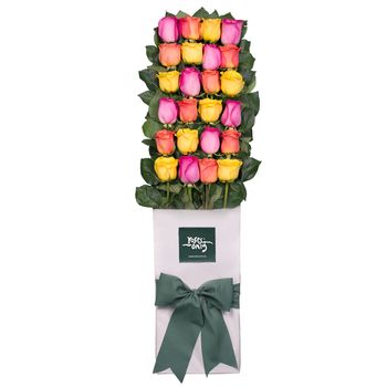 Long Stemmed Roses Gift Box Mixed 24 Flowers