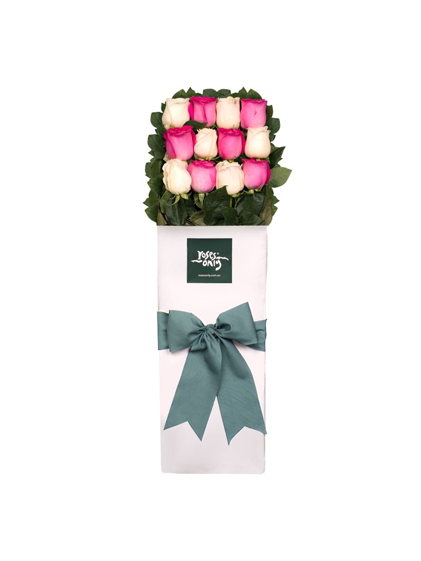 Long Stemmed Roses Gift Box Pink & White 12