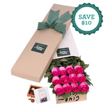 Long Stemmed Roses Gift Box Pink 12 NBCF Flowers